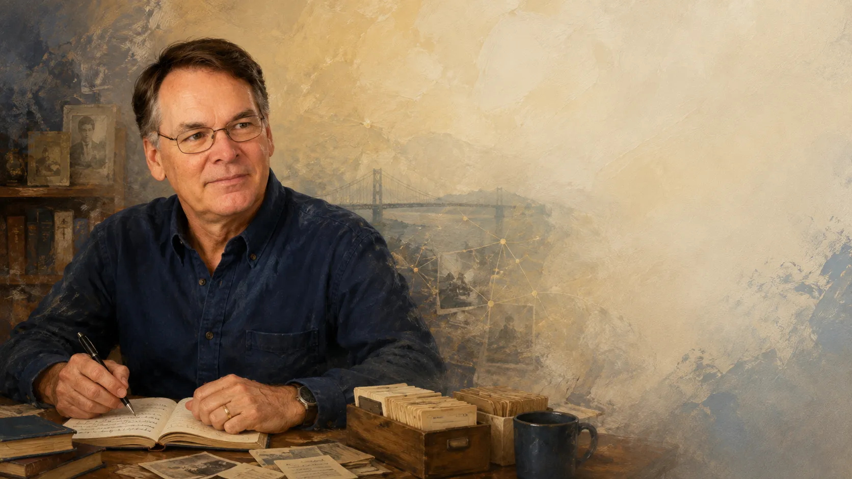Dr. John P. Elcik IV in a warm literary and archival setting